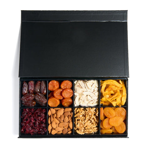 Black Tray Assorted Dried Fruits and Raw Nuts - Nuts Factory Gifts