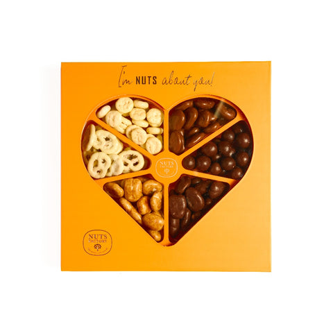 Big Heart Orange Tray Assorted Chocolate Covered Nuts - Nuts Factory Gifts