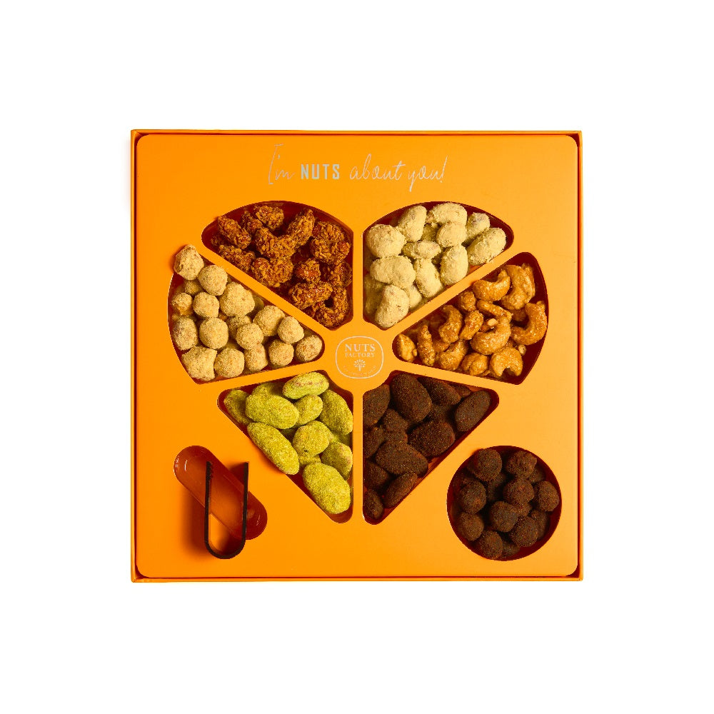 Floavored Nuts Big Heart Orange Tray Assorted Flavored Nuts